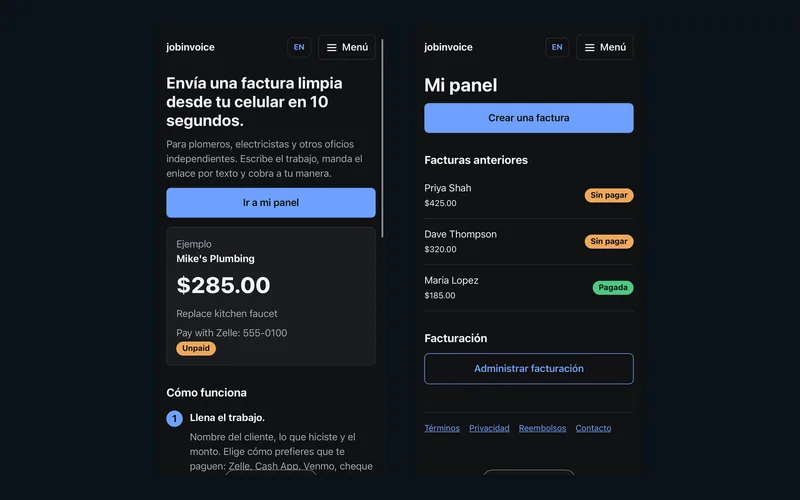 La app de facturas que construyó Iran, vista en el celular