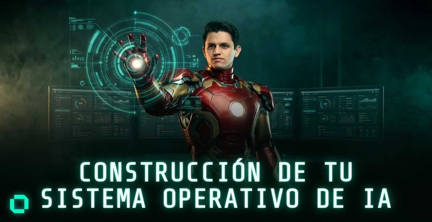 Adrian con la armadura de Iron Man frente a pantallas de datos, portada del módulo 3